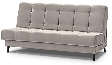 Mars Meble Schlafsofa Nancy Sofa mit Schlaffunktion Bettkasten Polstersofa aus Velour 195 cm Dreisitzer mit Holzbeine, Stoff: Paros 02 - beige