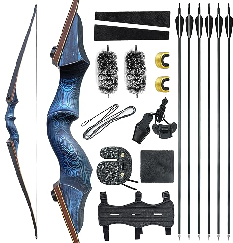 60 Zoll Black Hunter Bogen 20-60lbs Takedown Langbogen Pfeil Und Bogen Set Erwachsene Rechte Hand Bogenschießen Für Schießübungen Jagdschießen (30LBS)