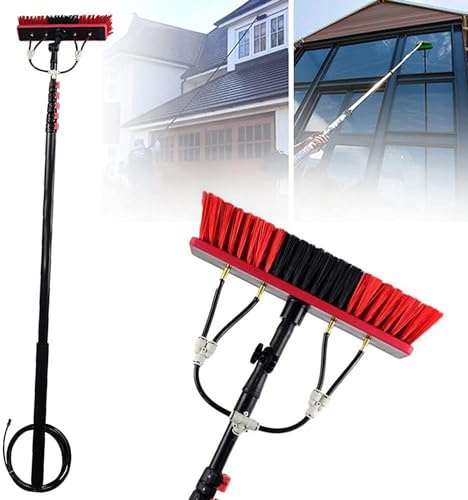 YMAOMAO Window Cleaning Rod, Window Cleaner with Telescopic Rod, Water-Fed Rod Set with Hose Spray, Window Cleaning Set Telescopic Rods for Solar Systems and Windows,5.4M/18FT-35cmBrush