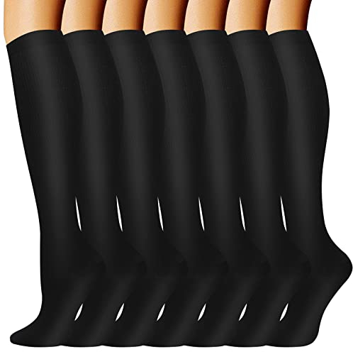 Odtmger Calcetines de compresión (7 pares) para mujeres y hombres Circulación 20-30 mmhg El calcetín alto hasta la rodilla es el mejor apoyo para atletismo Correr, Ciclismo