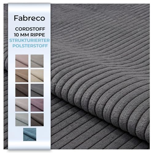 Fabreco CORDSTOFF Meterware LINKO (100 cm x 140 cm) – Superweicher Breitcord-Samt Stoff Meterware für Sofa & Stühle – Polsterstoff für Möbelstoff – Möbelstoffe, Dekostoff & Stoffe DIY (Grau 90)
