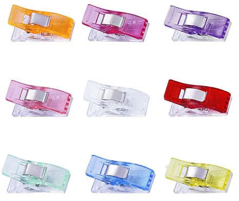 AMZFUK Stoffklammern in 9 Farben, 50 Pack, Alternative zu Stecknadeln, halten Stofflagen fest zusammen, Stoff Clips, Nähen Clips,Klammer Nähen,Stoffklammern Nähen für Nähen, Quilting Clips, Häkeln.
