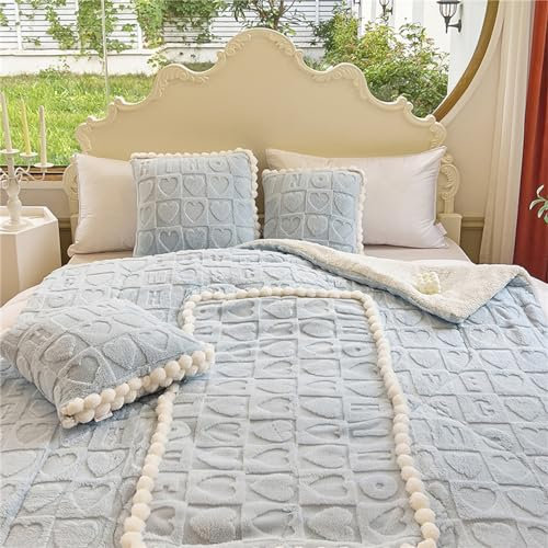 Hixingo Reisedecke und Kissen 2 in 1, Reisedecke mit Kissen Set Multifunktionale Reise Decke und Kissen 2 in 1 Weichem Flugzeug Verwandlungskissen für Urlaub, Camping (Herz - Himmelblau,50 * 50cm)