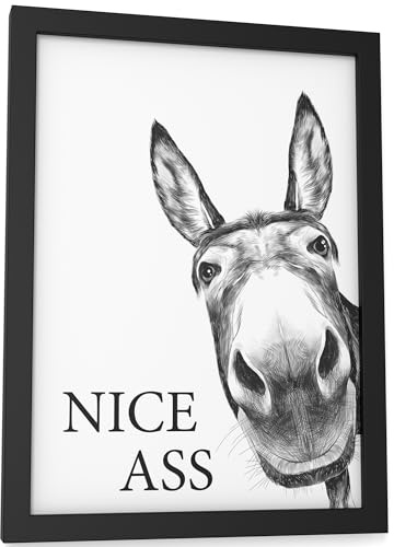Papierschmiede® Bilder Home Kunstdruck mit Rahmen in A5 (15x21 cm) Spruch Zuhause Bild Wanddeko in schwarz weiß, Sprüche für Wohnzimmer Büro Küche Badezimmer WC, Esel Nice