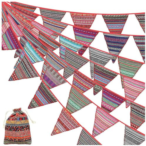 Wisafory 10m Girlande Bunte Wimpelkette Wimpel Banner Stoff Girlanden Ethnischen Stil Wimpelgirlande Wimpelkette Party Dekoration für Geburtstag, Festival, Camping, Garten 10M