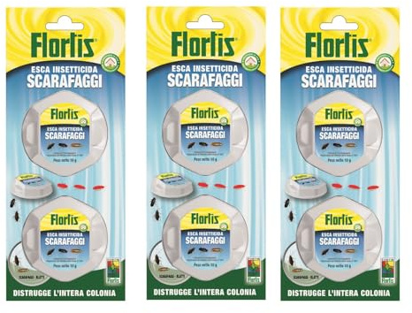 Flortis Esca insetticida anti scarafaggi gel trappola. Kit 3 unità di trappole per scarafaggi, millepiedi e insetti striscianti. Disinfestazione casa anti blatte. Esca pronta all'uso. Efficacia 4 mesi
