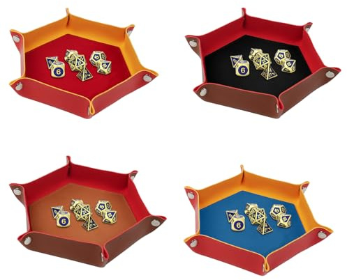 URAQT Doppelseitig Würfelbrett, 4 Stück Würfelbretter Faltendes Hexagon Würfelteller PU Leder Würfelbretter Würfelschale Würfelbox Zusatzblöcke für RPG DND Dragons Würfel Gaming und Andere Tischspiele