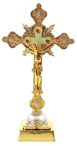 LEJIAJU Kreuz für Wand, Kirchenrelikte, Nachtlicht, Kruzifix Christus auf dem Ständer, Lampe für Kreuz, katholische antike Heimdekoration, 28.8L x 7.9W cm, Kunststoff