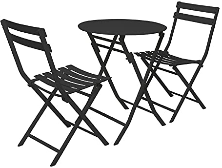 Gartentisch- und Stuhlset für den Außenbereich, 3-teiliges Terrassenset mit klappbaren Bistrostühlen und Tisch, widerstandsfähiges Konversationsset für den Innen- und Außenbereich (schwarz)