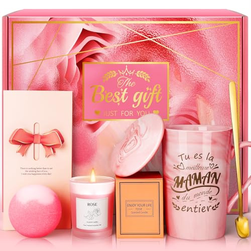 Eletorot Cadeau Fete des Meres,Coffret Fete des Mere,Cadeau Maman,Cadeau Tasse à Café 350ml en Céramique avec Bougie Parfumée & Carte de Vœux,Idée Cadeau Anniversaire Maman Meilleure Maman Original