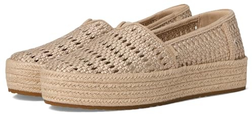 TOMS Women's Valencia Espadrille, Fabric Upper, Champagne Metallic Basket Weave, 9.5B