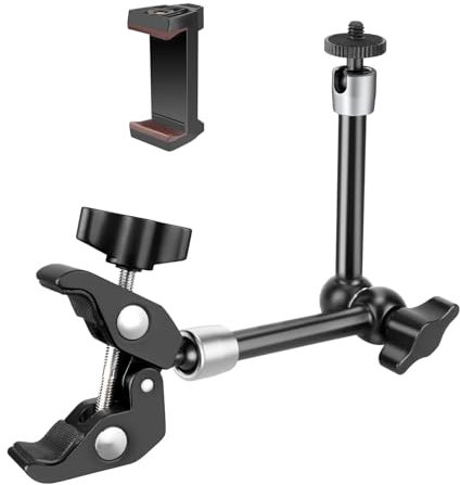 JEBUTU Bras Magique 29 cm/11 avec Super Clamp, Flexible à 360° pour Appareil Photo, Bureau et Pince, Support de Bras Articulé avec vis 1/4 pour Appareil Photo, Webcam