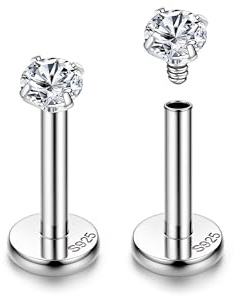 Sllaiss 925 Silber Helix Piercings Lippenpiercing Labret Piercing Tragus Piercing Set Labret Stecker Ohrpiercing Nostril Piercing Nasenpiercing Stecker 16G Ohr Studs Nasenstecker (3MM)