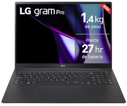 LG gram Pro 17Z90SP-E.AD88B - Portátil Ultraligero de 43.1 cm (17), IPS, Intel Core Ultra 7, 32 GB RAM, 1TB SSD, batería hasta 27 h, 1,4Kg, NVIDIA RTX3050, W11 Home, Negro, Teclado QWERTY Español