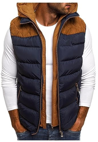 Piumino Senza Maniche Uomo Caldo Invernale Gilet Casual Smanicato Giubbotto Antivento Leggera Giacca Softshell Con Cappuccio Riscaldato con Zip Giubbino Trekking Taglie Forti Cappotto Trapuntato Corto