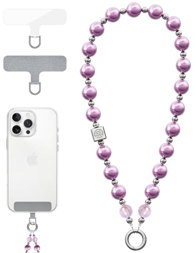 Vihibii für Handykette Perlen Kurz, Handyanhänger, Violett Perlen 12mm | Armband, Handyband, Handgelenk, Universal Handschlaufe, Bag Charm, Handyschmuck, kompatibel mit Jedem Handy, und Handy Hülle