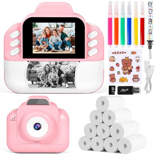 Appareil Photo Numérique Instantané, avec Papier d'impression & Carte TF 32G, Caméra Vidéo avec Stylos Colorés pour Le Bricolage, Chapeaux Costume Accessoire Déguisement