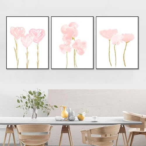 3er Poster Set, leinwand bilder Blume Kunst Poster, Modern Wanddeko für Wandbilder Wohnzimmer Schlafzimmer Küche und Badezimmer, Ohne Rahmen (50x70 cm)