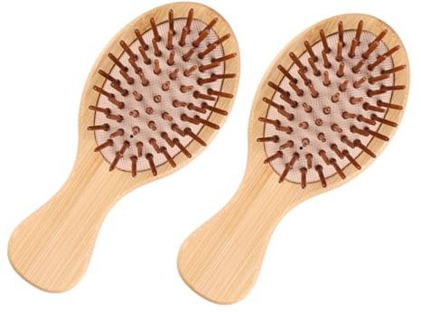 PACKOVE Lot de 2 Peignes de Massage à Coussin en Bambou Ovale, Mini Taille, pour Cuir Chevelu, Usage Familial à Domicile Voyage