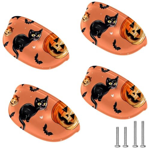 RODAILYCAY Confezione da 4 maniglie per armadietti da cucina, motivo: fantasma, pipistrello, zucca, cestino, tazza, cassetto, cassettiera, con viti, tiranti per porte dell'armadio