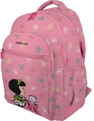 Grafoplás - Sac à dos scolaire Mafalda Baby Cart, trois compartiments, 33 x 46 x 22,5 cm, 30 litres, zone rembourrée pour ordinateur portable, adaptable au chariot, rose, 33x46x22,5cm, scolaire