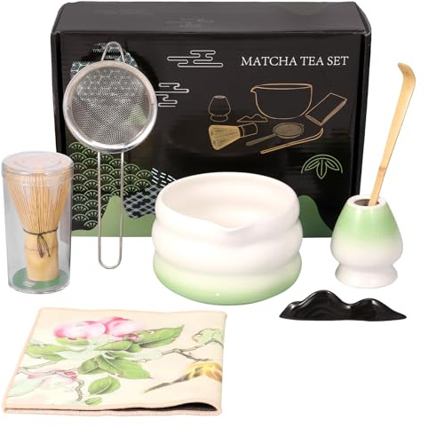 7 Stück Matcha Set Matcha Besen Set Matcha Schale Mit AusgießEr Matcha-Whisk Sieb TeelöFfel Matcha-Schneebesenhalter zubehör FüR Teeliebhaber(Grün)