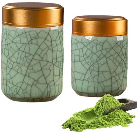 2 Stück Kleiner Keramik Matcha-Tee-Behälter, Matcha Set, Keramik Teedose
