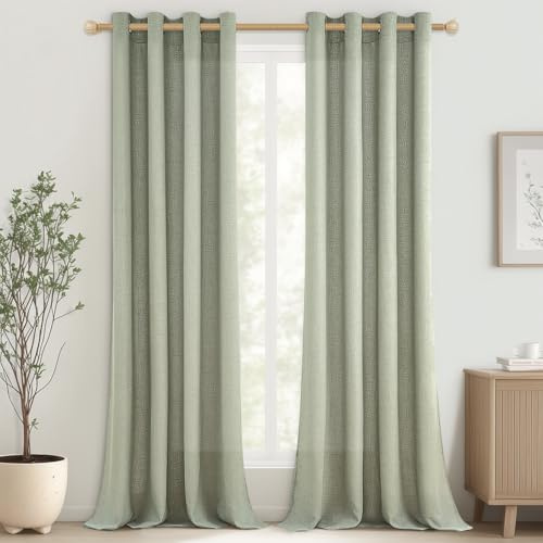 CUTEWIND Tende Lino per Interni Camera da Letto Moderna Verde Salvia 2 Pezzi 140x250 CM, Tenda da Interno Semitrasparente con Occhielli per Soggiorno Salotto Eleganti Finestra Cameretta