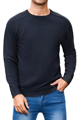 iClosam Suéter de Punto de Invierno para Hombre, Cuello Redondo, básico, Liso, de Manga Larga, sin Capucha, para Clima frío, Tallas Azul Marino, XXL