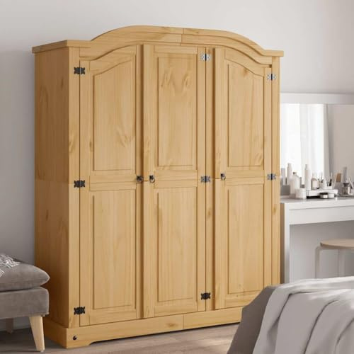 Massbinet Kleiderschrank Mexiko-Stil Kiefernholz 3 Türen Kleiderkasten aus Massivholz im modernen Stil