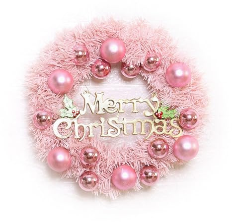 Weihnachtskranz mit Kugeln, PVC-Material Dekoration in Rosa, 30 cm Größe für Haustür, Kamin, Wand, Außenbereich und Veranda