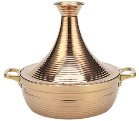 SXTYYH Three Layers Thickened Taji Pot Tagine Pot Moroccan for Cooking Durable 304 Stainless Steel Tajine Pot with Conical Lid, for Slow-Cooking(Gold,22cm)