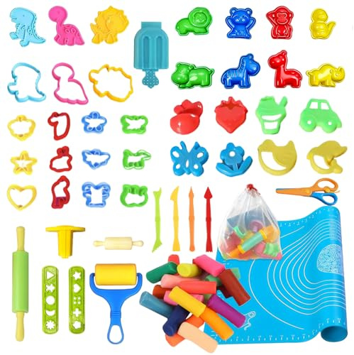 Aoksily 61 Pezzi Pasta da Modellare per Plastilina,Formine Dido,Pongo per Bambini Formine Adatto a Bambini di 2, 3, 4 e 5 Anni,Set Accessori per Pasta modellabile