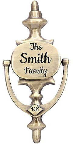 Personalized Brass Door Knocker – Custom Engraved with Name & Number, Vintage Cast Brass Knocker, Unique Housewarming Gift, Decorative Front Door Accent, Victorian Urn Door Kncoker