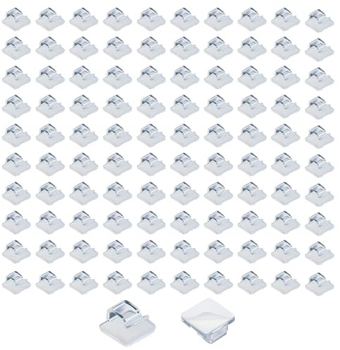 100 Pcs Cable Clips, Transparent Adhesive Cable Clips, Heavy Duty Wire Clip for Cables, Cable Hooks for Cables Management, Outdoor Light Wire Clip, for Fairy Light Under Desk, Wall, Car
