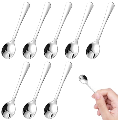 8 Stück Edelstahl Mini-Löffel, 7, 5cm Kleine Löffel für Kaffee, Kleine Rührlöffel für Gewürze, Gewürze, Salz, Zucker, Dessert Vielseitige Rührlöffel für Küche, Büro, Cocktails (Silber)