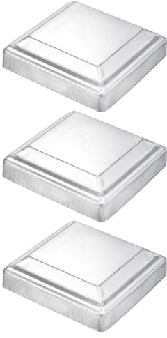 sourcing map 3Pcs Fence Post Cap Fit 4 x 4 OD Pipe,Deck Post Cover | Galvanized Steel Square Decking Caps,for Mailbox Outdoor Chain Link Wood/Metal Fence Deck Railing,Silver