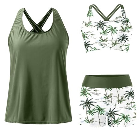 Generico Tankini da Donna in 3 Pezzi Canotte Top e Bikini Push Up e Pantaloncini da Bagno a Vita Alta Costume da Bagno Sportivo Tankini Coprente Contenitivo per Mare Piscina Spiaggia