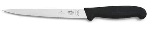 Victorinox Fibrox Cuchillo para filetear, cuchillo de cocina afilado para carne y pescado, 18 cm, hoja recta, flexible, acero inoxidable, negro