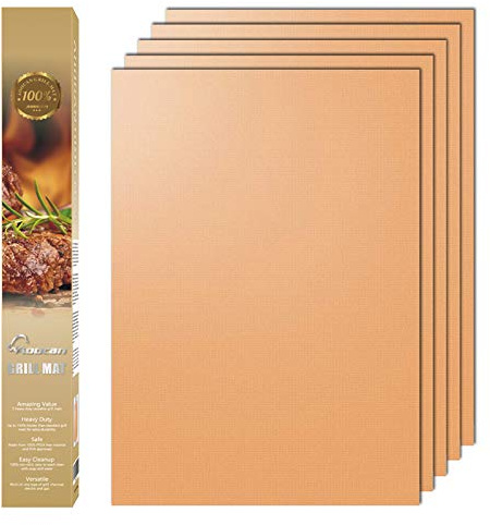 AOOCAN Copper Grill Mat Set of 5 - Non-Stick BBQ Outdoor Grill, Copper Grilling Mats Reusable and Easy to Clean, Works on Electric Grill Outdoor Gas Charcoal BBQ as Seen on TV-15.75 x 13 Inch