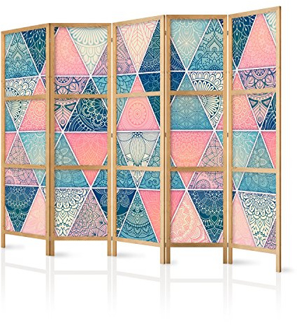 murando - Paravent Raumteiler Holz Mandala Abstrakt, 225x172 cm, 5-teilig | Mobiler Sichtschutz, sofort einsatzbereit, Holzrahmen, ideal fürs Wohnzimmer oder Büro, geruchsneutral, lichtbeständig