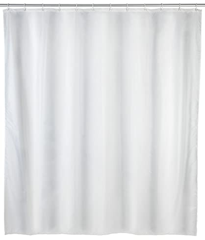 WENKO Duschvorhang Uni Weiß, Textil-Vorhang fürs Badezimmer, mit Ringen zur Befestigung an der Duschstange, waschbar, wasserabweisend, 240 x 180 cm