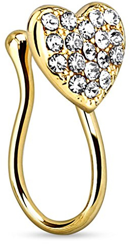 Piercingfaktor Fake Ring Piercing Nasenpiercing Hoop Messing Herz mit Kristallen