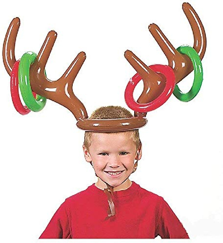 Veylin Jeu de lancer gonflable pour fête de Noël avec cornes de renne et anneaux, pour enfants, adultes et toute la famille, jeux amusants de Noël