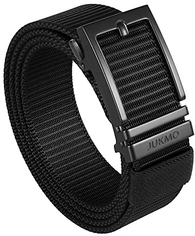 JUKMO Ratchet Belt for Men, Nylon Web Tactical Belt with Automatic Slide Buckle (Black, X-Small)