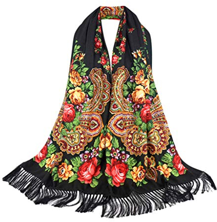 Lazzboy Schals Frauen Lady Folk Krawatte Quaste Square Schal Wrap Travel Damen Warm Pashminas Herbst Wintertagen Winterschal Weiche übergroßer Schultertuch(Schwarz)