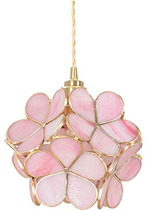 JIAODIE Hängelampe Kreative Glas Blume Pendelleuchte E27 Tiffany Stil Blütenblatt Hängeleuchte Messing Dekorative Kronleuchter Restaurant Lampe Schlafzimmer Deckenleuchte 20X18cm,Rosa