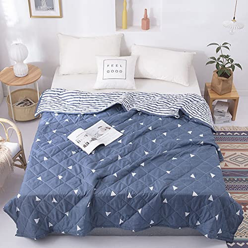 FANSU Couvre Lit Matelassé Réversible Dessus de Lit Couverture Climatisation Couette Parure de Lit Canapé l'Air Conditionné Imprimé Courtepointe (Triangle Bleu,140x200cm)