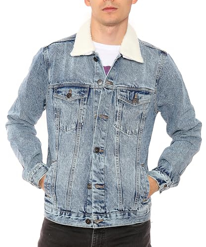 NOROZE Herrjacka i västerländsk stil avtagbar sherpa-krage, jeansjackor denim klassisk | lastbilsjackor vinter vardagsrock varm UK storlekar S-XXL, Ljusblått, XXL