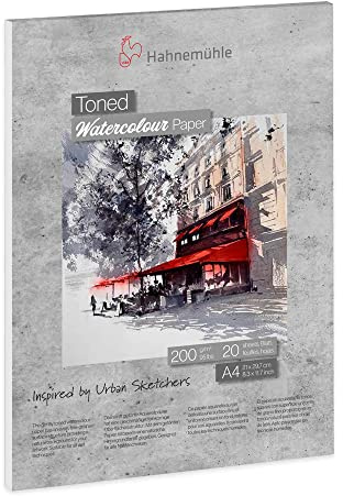 Hahnemühle Toned Watercolour Grau, Aquarellblock, 200g/m², A4, 20 Blatt